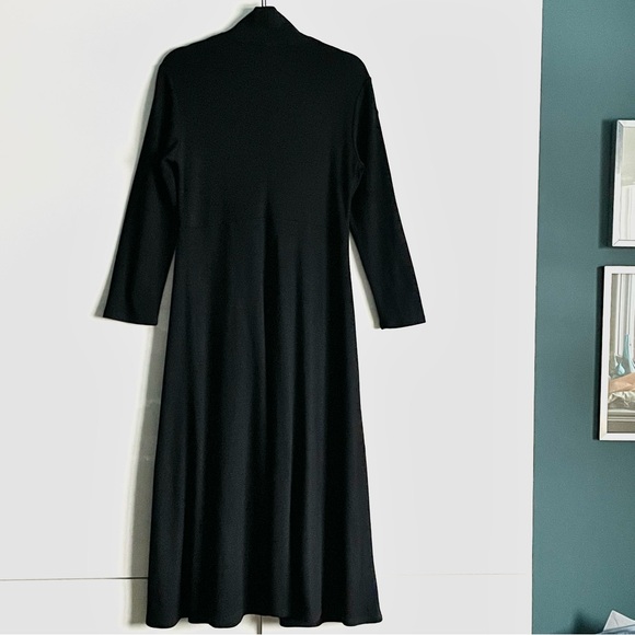Eileen Fisher Vintage Wool Jersey A-line V-Neck Midi Dress in Black Size M EUC - Picture 2 of 11